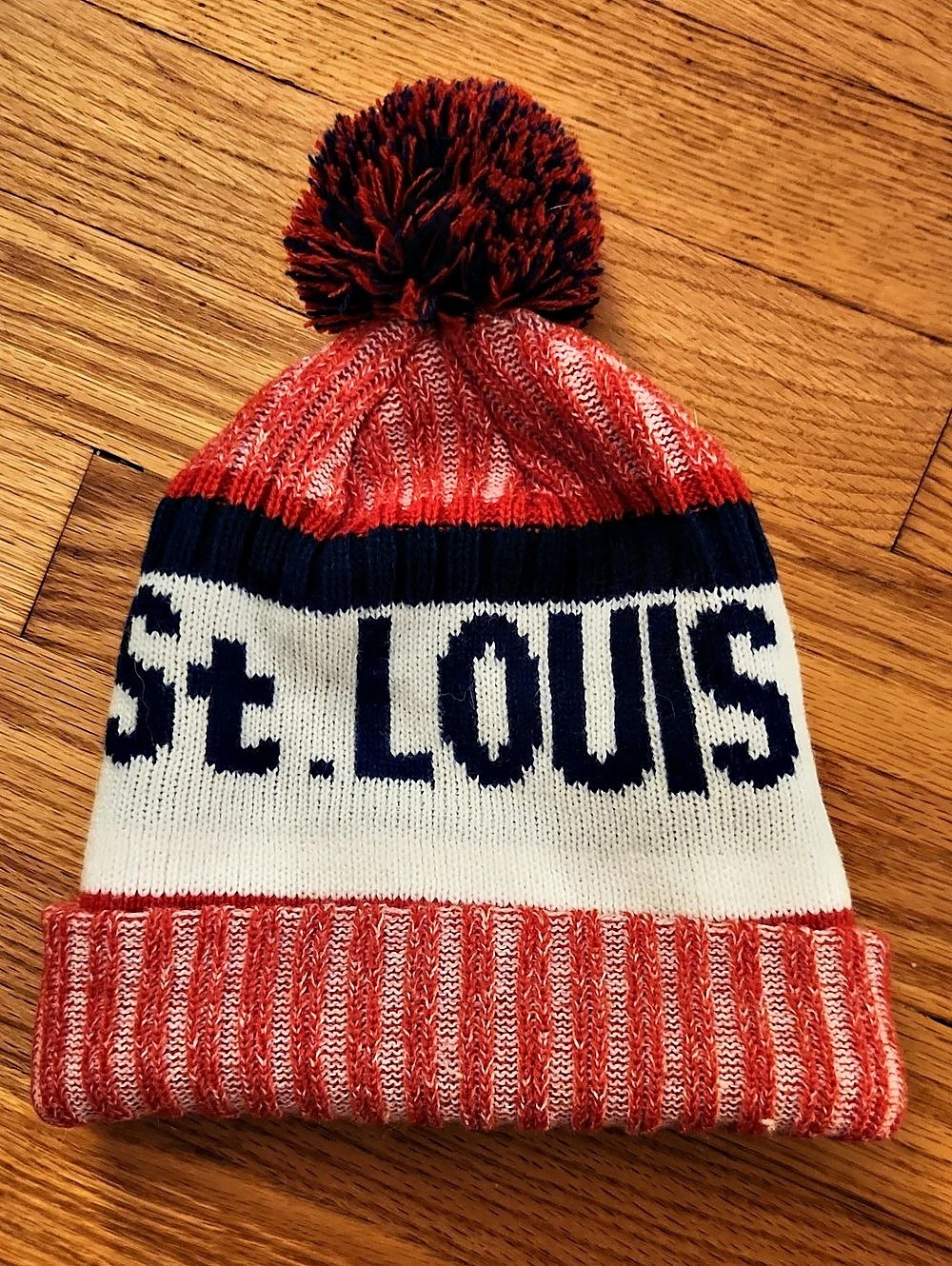 St. Louis Color Block Pom-Pom Hat in Red & White